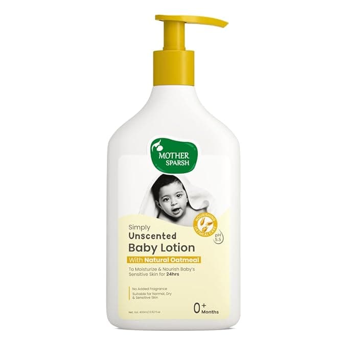 Mother Sparsh Simply Unscented Baby Lotion With Natural Oatmeal- 400ml | Fragrance Free Lotion for Babies | 24hr Protection for Dry, Itchy & Sensitive Skin