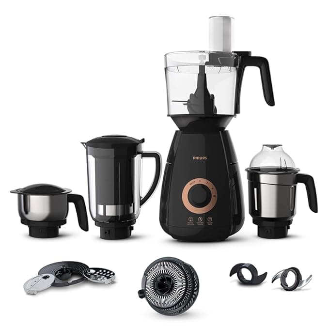 PHILIPS Mixer Grinder + Food Processor, 3-in-1 750 Watt (Mixer Grinder for home + Juicer + Food Processor) 4 Jar,