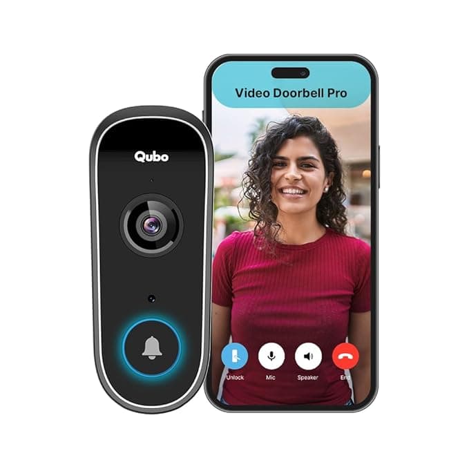 Qubo Smart WiFi Video Doorbell Pro 2K from Hero Group | Instant Phone Visitor Video Call | Intruder Alarm | 3MP 1296P Resolution | 2-Way Talk | Alexa & OK Google | Plug and Play Chime | 2024 Launch