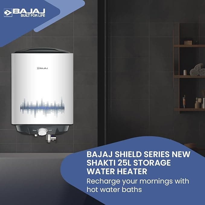 Bajaj Shield Series New Shakti 25L Vertical Storage Water Heater For Home| 5-Star Rated Geyser| Multiple Safety Systems| For High Rise Buildings| 10-Yr Tank 6-Yr Element 4-Yr Product Warranty