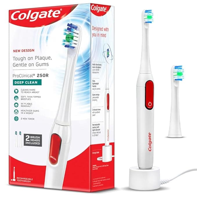 Colgate Proclinical 250R Deep Clean Rechargeable Sonic Toothbrush for adults, Electric Toothbrush with Soft Bristles, Healthier Gums in 4 Weeks (With Replaceable Brush Head, Charger included,White)