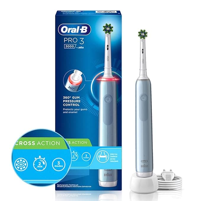 Oral B Pro 3 Rechargeable Rotating Electric Toothbrush for Adults, 3 Cleaning Modes with Pressure Sensor, 3D Brushing Action, 2 Min Timer with Quadpacer, 2 Year Warranty, IPX7 Water Resistant