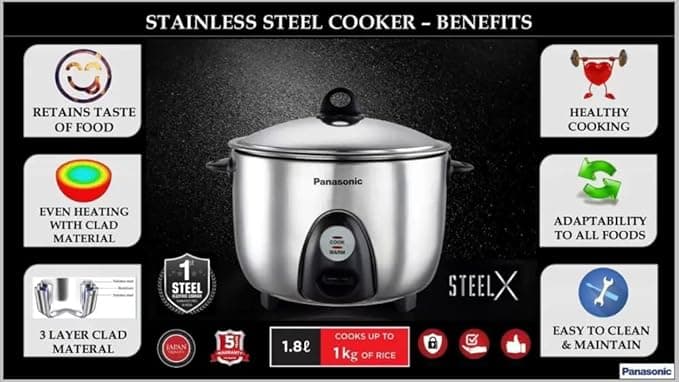 Panasonic Sr-G18(Sus)Stainless Steel Automatic Electric Rice Cooker