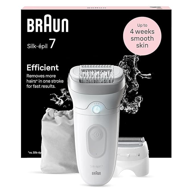 Braun Silk-epil 7-041, Epilator for women, Shaver & Trimmer head included, Cordless Wet & Dry Epilation for long lasting hair removal with Sensosmart technology