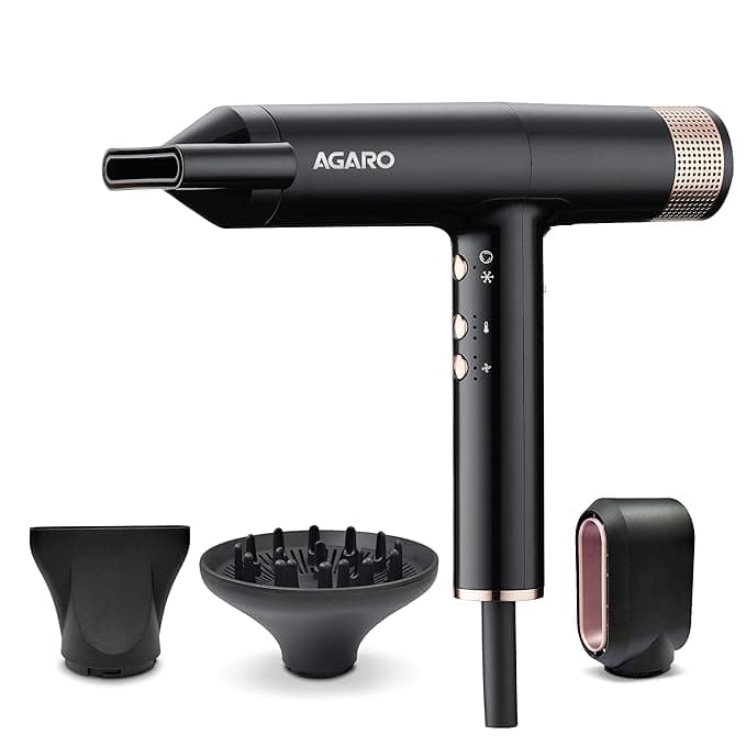 AGARO Royal BLDC Professional Hair Dryer, Brushless Motor, Ionic technology, 2000W, 110000 RPM, Fast Drying, 3 Speed & 3 Temperature Settings, Cool Shot Button, for Women, Men, Salon, Home, Black