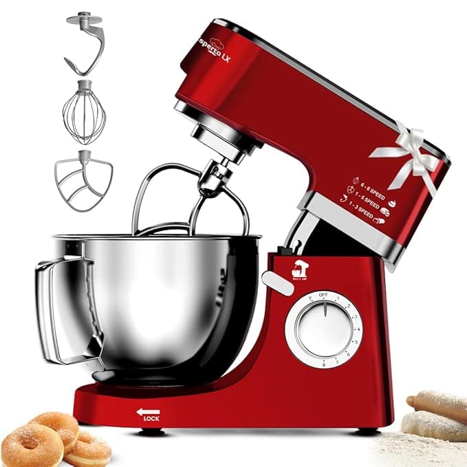 INALSA Stand Mixer 1300W With Digital Preset Option| Pure Copper Motor| 5.3L SS Bowl|Metal Gears for Extra Durability |Accessories Included|Dishwasher Safe | Flour Kneading (Esperto Lx - Red)