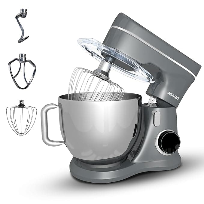 AGARO Elegant Stand Mixer, 1400W with 5.5L SS Bowl, 10 Speed Settings, Pulse Function, 100% Copper Motor, Includes Whisker, Beater, Dough Hook, Dark Grey