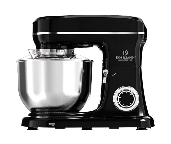 Rossmann Stand Mixer, Professional 1600 Watts 100% Pure Copper Motor, 5.5 Lit removeable SS Bowl, 4 Safety Features, Metal Gears & Planetary Rotation, Teflon Coated Accessories, Black