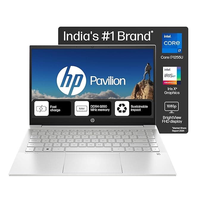 HP Pavilion 14, 12th Gen Intel Core i7-1255U, 16GB DDR4, 1TB SSD, (Win11, Office21, Silver,1.41 kg), IPS, Micro-edge, BrightView,14-inch (35.6cm) FHD Laptop, Intel Iris Xe graphics, HD camera,dv2015TU