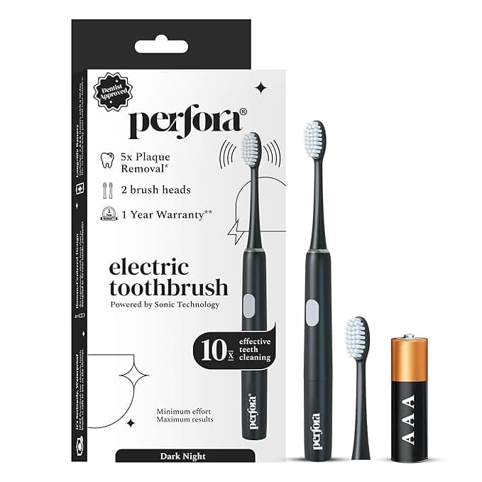 Perfora Electric Toothbrush, 2 Modes, AAA Powered, 2 Brush Heads, 90 Days Battery Life | 1 Year Warranty